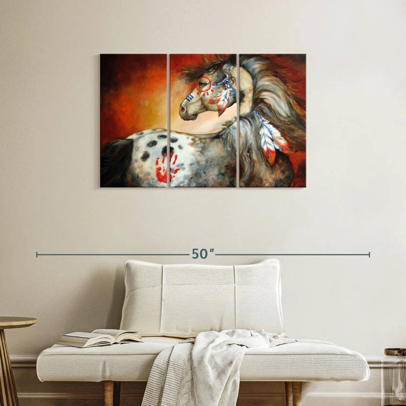 Poney de guerre indien 4 plumes, H 24 po x l 38 po