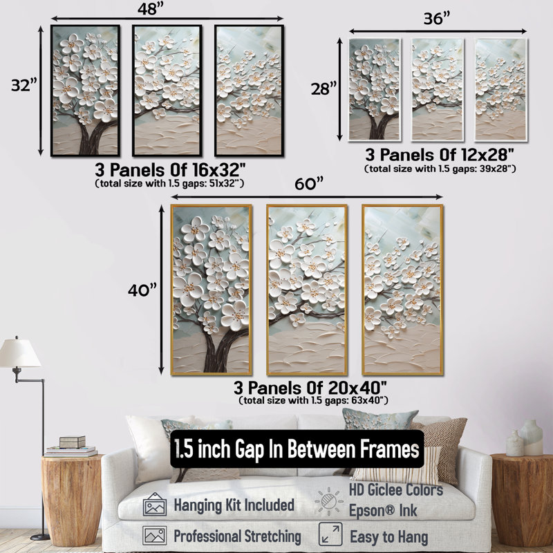 Cornouiller Serenity Magical Tree IV - ensemble d'art mural champ de fleurs, H 40 po x l 60 po x P 1 po