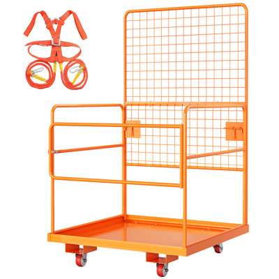 Heavy Duty 2-Person Forklift Safety Cage – 1800 Lbs Capacity Collapsible Man Basket (43"x45") – OSHA Compliant Work Platform with Safety Harness & Lock for Lifts, Round Tube, Orange