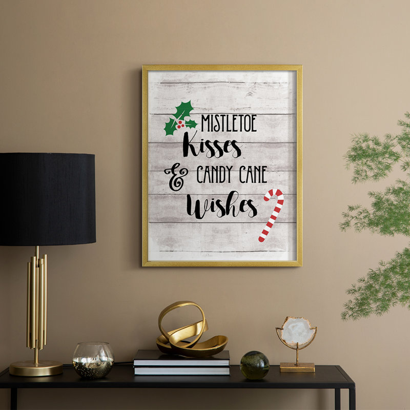 «Mistletoe and Candy Cane», reproduction encadrée - bois massif, H 21 po x l 17 po, Doré