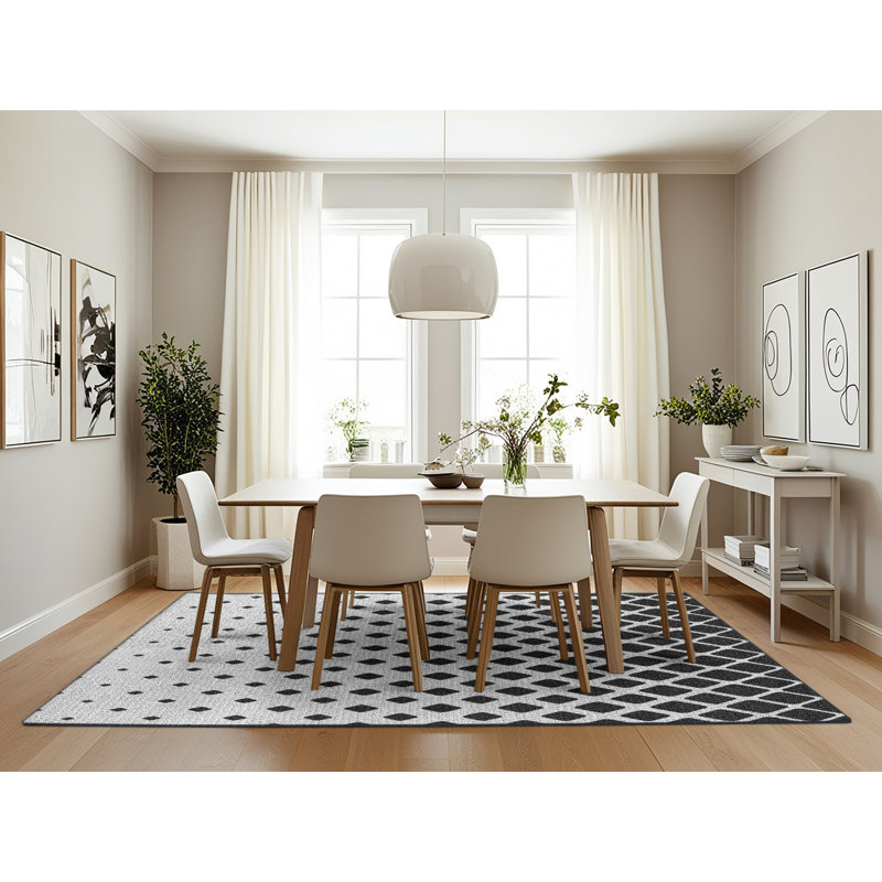 Tapis noir/gris à motifs, Rectangle 7 pi x 10 pi