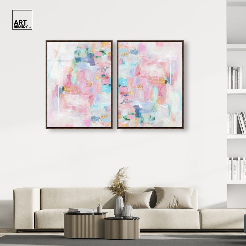 Douceur subtile - Ira Comleva, grande estampe abstraite encadrée en deux parties, format 30 x 40 pouces, par Art Remedy, cadre en noyer.