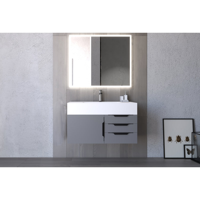 Modern 36" Wall-Mounted Single Bathroom Vanity Set with Mirror, White, Black, Gray
