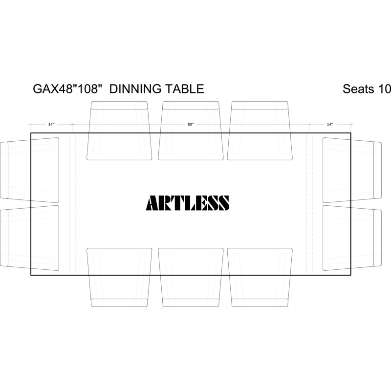 Gax Walnut Wood Dining Table, 48" W x 108" L, Polished Stainless Steel