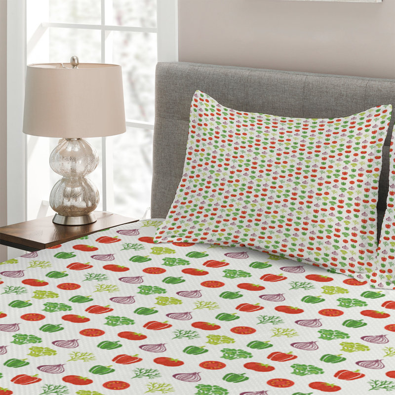 Vegetables Polyester Coverlet, King Bedspread + 2 Shams