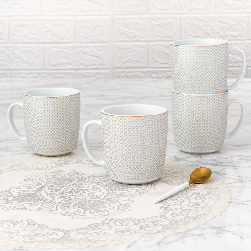 4pk Premium Diamond and Gold Mug Set with Goldline