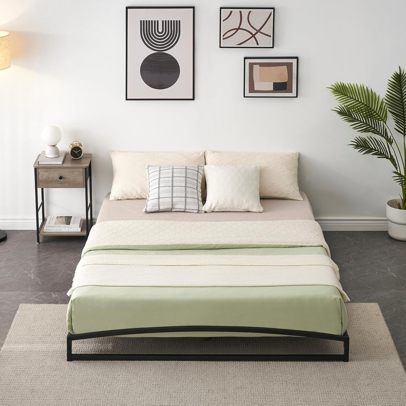 Low Bed Frame Full Size - 6/10 Inch Heavy Duty Metal Platform Mattress Foundation No Box Spring Needed  Noise-Free