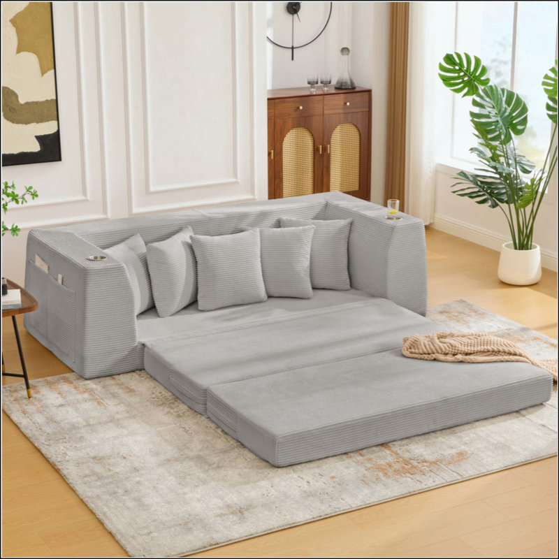 Convertible Sleeper Sofa, Foldable Floor Couch No Assembly, Light Gray