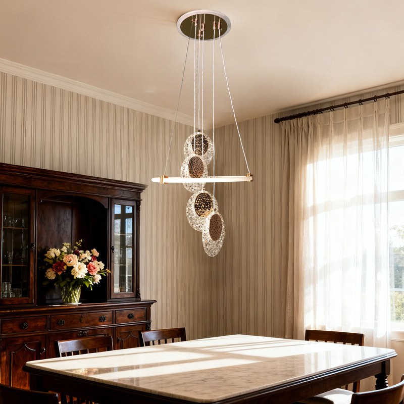 Lustre rond à 4 lumières, luminaire suspendu à 3 couleurs pour salon, salle à manger et salle à manger
