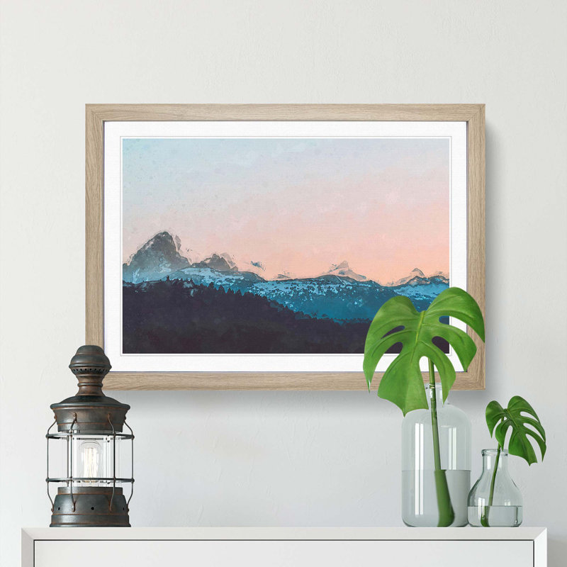 Sunrise Behind Grand Teton in Abstract - Framed Print, 36cm H x 48cm W x 2cm D, Oak Framed