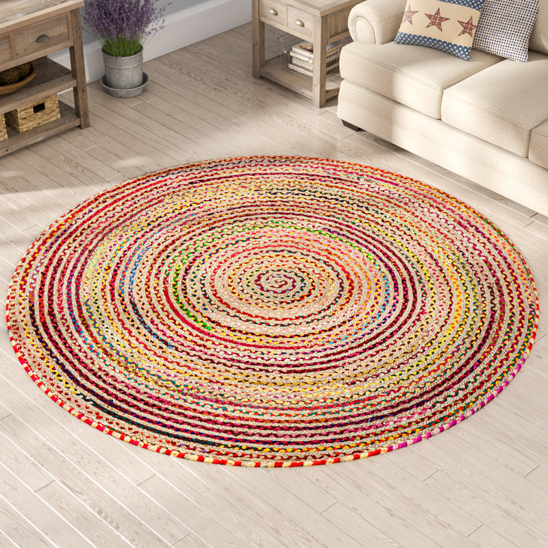 Round Teter Cotton Hand Woven Area Rug, Round 183cm