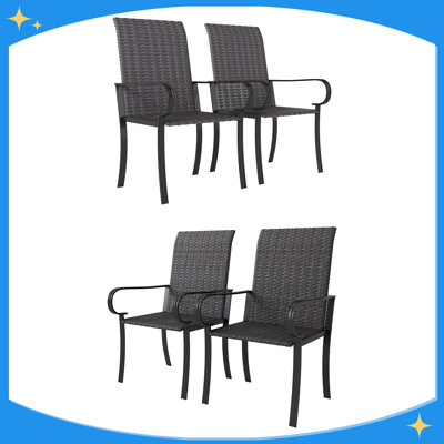 Ensemble de 2 chaises de salle à manger d'extérieur en osier avec accoudoirs, structure en acier, dossier haut et sièges profonds