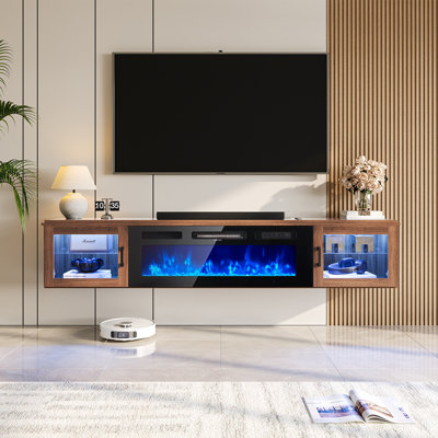 Meuble télé 70 po avec foyer électrique 36 po, console média DEL avec portes en verre et rangement pour le salon