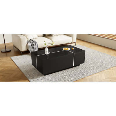 47.2''-72.7'' Extendable Coffee Table, Multi-Functional With High-Gloss Finish, 2 Hidden Spaces And Drawers, Ideal For Living Room, Build Room's Table Compartments