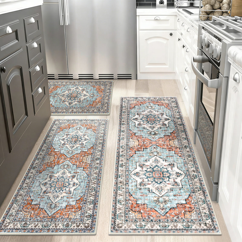 Tapis de cuisine lavable et antidérapant (ensemble de 3), Orange