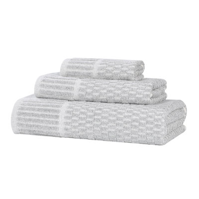 Juno Viscose Cotton Blend Medium Weight Textured Checkered Ribbed Border Towel Set