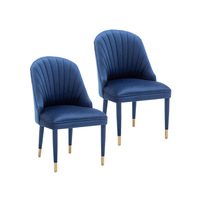 Chaise rembourrée en velours Sudie, Bleu