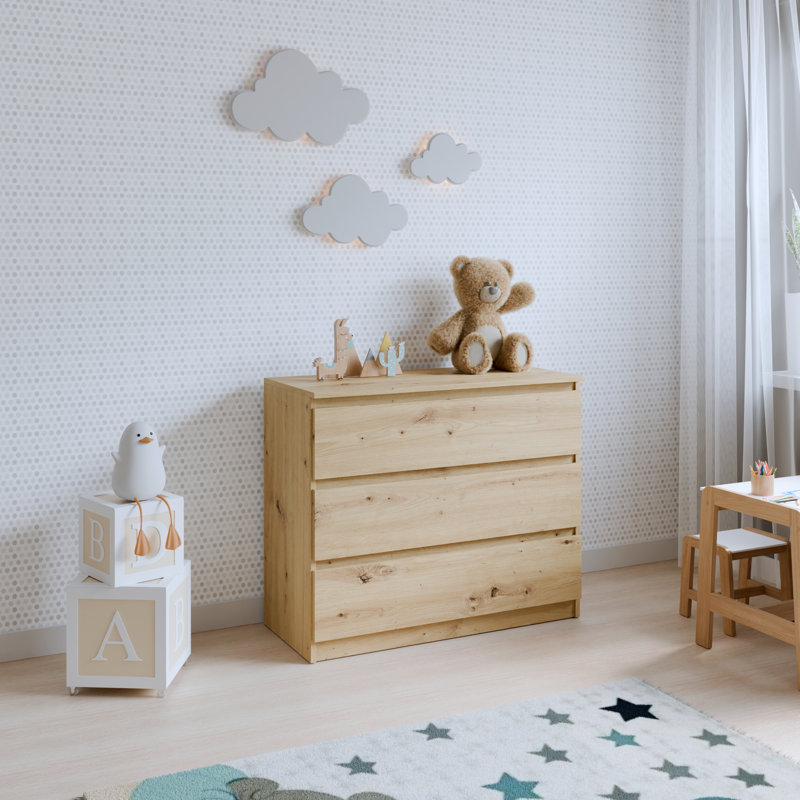 90cm W 3 - Drawer Chest of Drawers, Clear