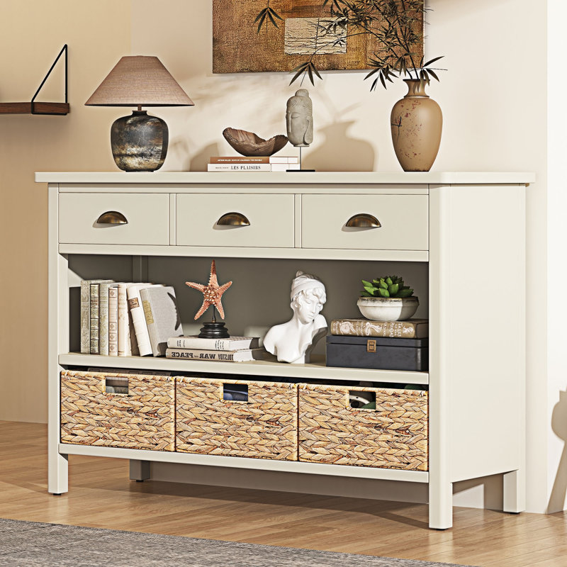 Console console avec tiroirs de rangement, Blanc antique
