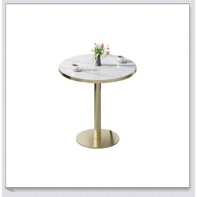 Round Modern Dining Table With Faux Marble Top And Sturdy Metal Frame, Easy To Assemble, Perfect For Elegant Dining
