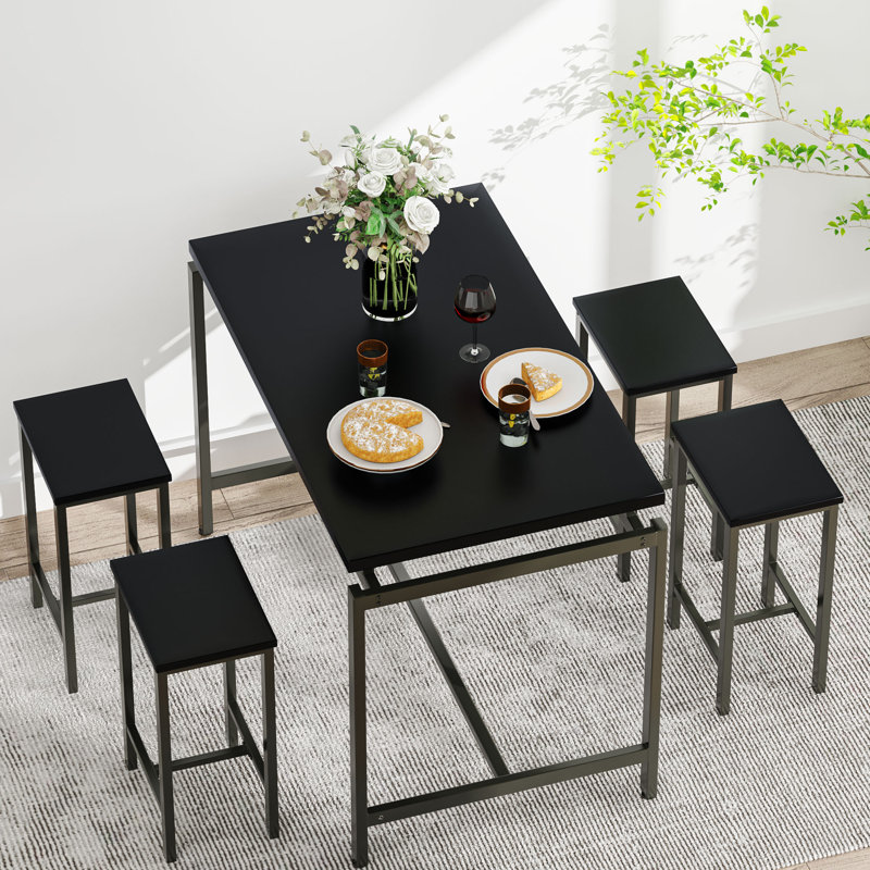 4 - Person Trestle Base Dining Set, Black, Black