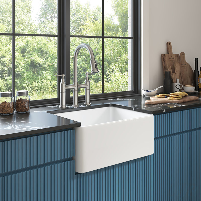 White Farmhouse Sink Deep Apron Undermount Kitchen Sink, Durable and Scratch-Resistant with High-Gloss Glaze