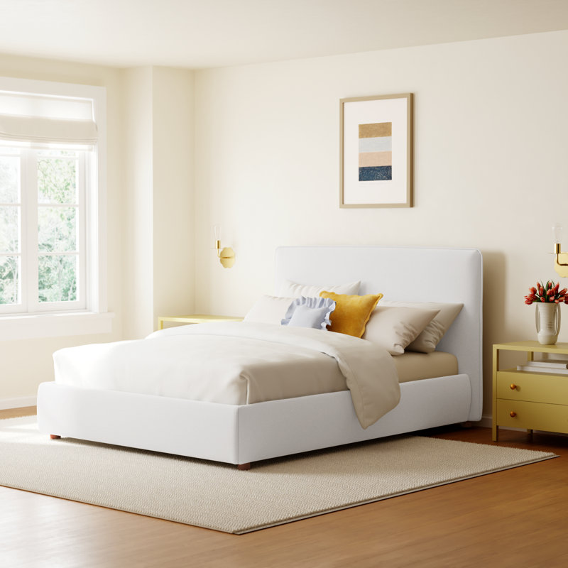 Callahan Upholstered Platform Bed, Queen, Light Gray Linen