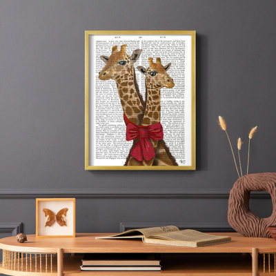 «Giraffes and Bow», reproduction encadrée