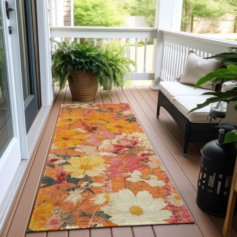 Machine Washable Indoor/Outdoor Claudian ACN1510 Orange Rug, Runner 2'3" x 7'6"