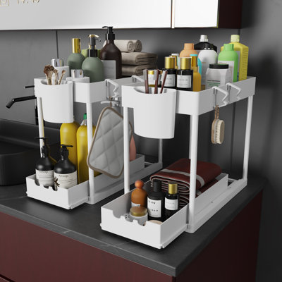 Under Sink Organizer 2 Pack, Bathroom Cabinet Organizer, 2 Tier Sliding Cabinet Basket Organizer Drawer, Multi-Purpose Bath Collection Baskets for Bathroom