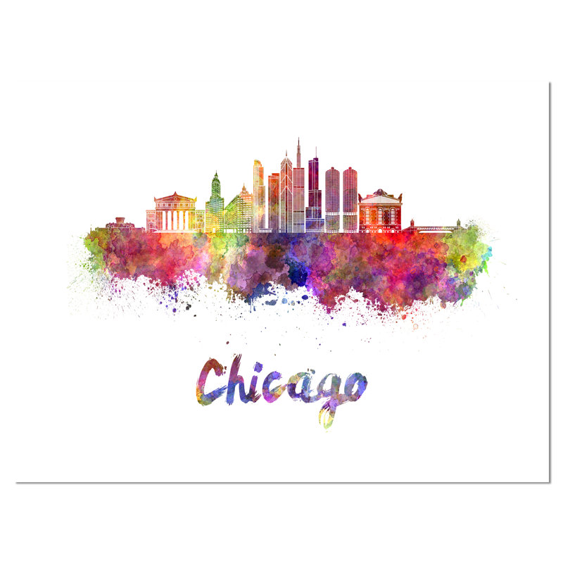 Cityscape de chicago de chicago en aquarelle, impression sur toile tendue, H 20 po x l 20 po x P 1 po