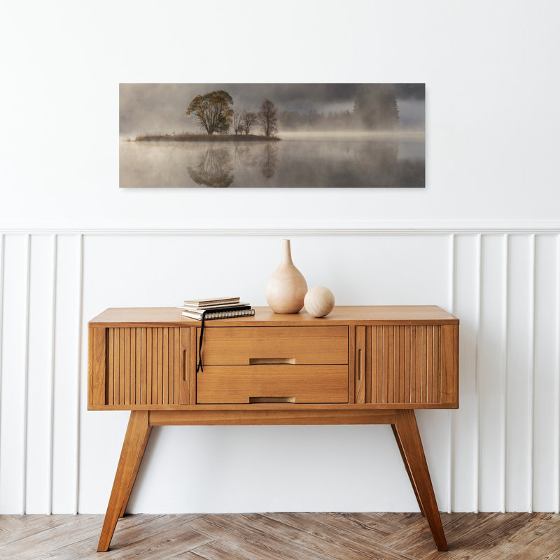 Misty Lake Island by Rune Askeland - Wrapped Canvas Panoramic Print, 91.44 cm H x 30.48 cm W