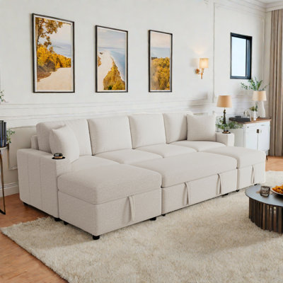 Convertible Sectional Sofa With A Movable Storage Ottoman