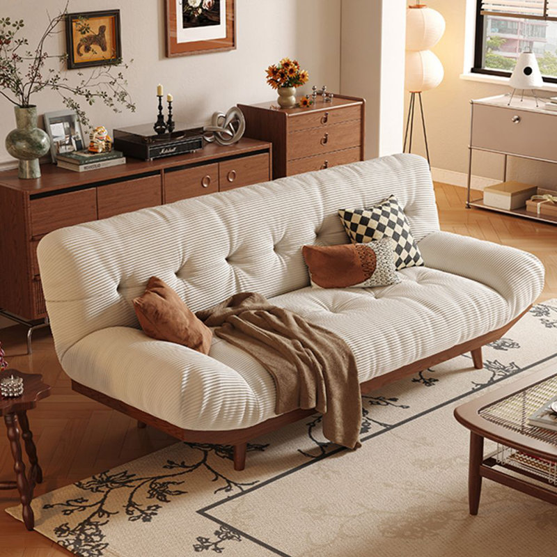 Canapé-lit standard en velours côtelé beige et blanc, H 34,65 po x l 70,87 po x P 34,25 po 