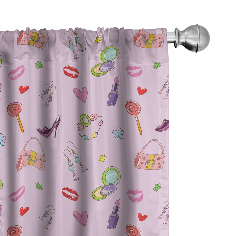 Pink Multicolor Polyester Semi-Sheer Rod Pocket Curtain Panels Set