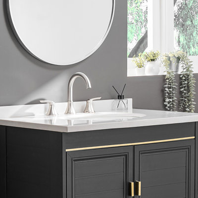 Brushed Nickel 8 Inch Widespread 3 Hole Bathroom Faucet With Double Lever Handle, 360 Rotating Spout, Independent Hot And Cold Water Regulation Stainless Steel In Finish, Aerated Flow
