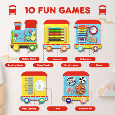Panneaux d'activité BlueWood, panneau d'activités pour tout-petits, tableau sensoriel Montessori, train éducatif
