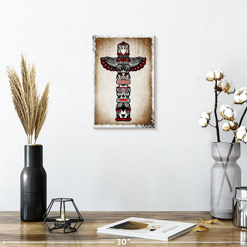 Totem amérindien sur toile, H 12 po x l 8 po x P 1 po