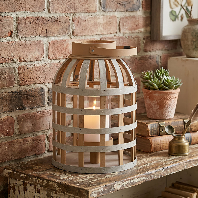 Rustic Farmhouse Wood Lantern Candle Holder, Lantern Style Candle Holder for Tabletop, Floor, Patio, Living Room, and Entryway
