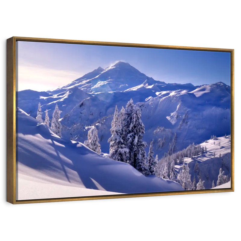 Soleil d'hiver du mont Baker, 46 po x 31 po, Cadre flottant doré