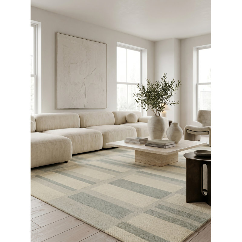 Tero Hand Tufted New Zealand Wool Gray/Ivory Area Rug, 8'X10'
