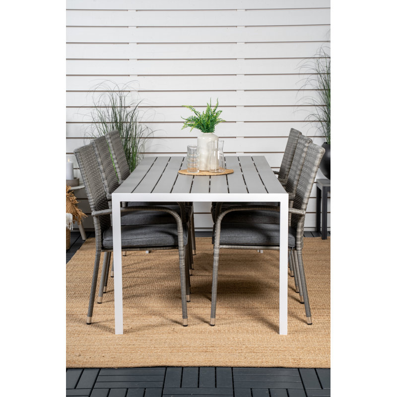 Alaura 6 - Person Patio Dining Set with Rectangular Table , Cushions Included, Grey