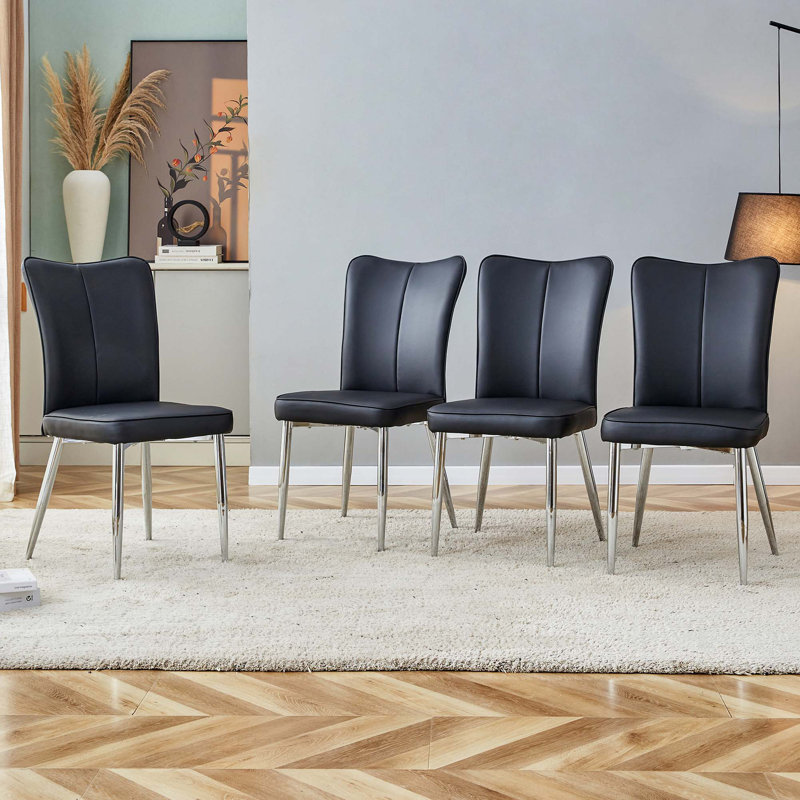 Chaises de salle à manger minimalistes modernes, dossier incurvé en polyuréthane et coussins de siège en métal, Noir