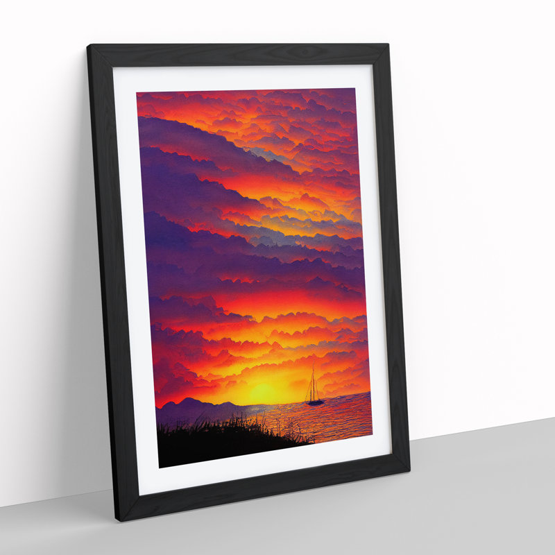 XV1022-3859X Sacred Ocean Sunset - Single Picture Frame Print, Black, 64cm H x 46cm W x 2cm D