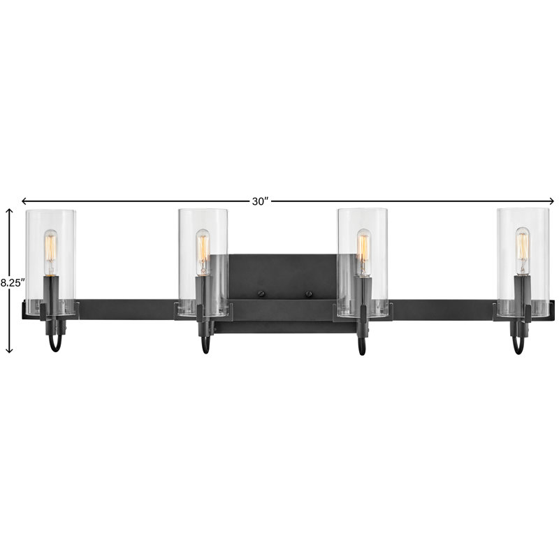 Luminaire pour salle de bain 4 lumières avec abat-jour cylindrique transparent Ryden, Noir, noir, noir, noir