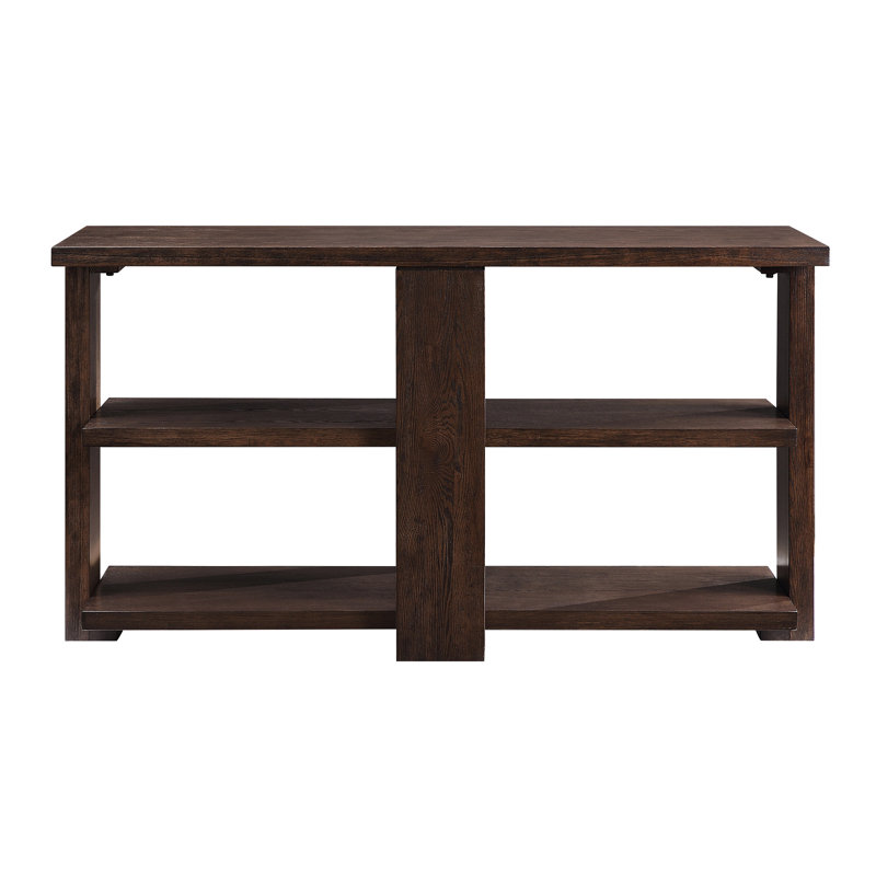 Table à 2 tablettes en noyer pour bureau, fabriquée à partir d'une console rectangulaire en peuplier avec 2 tablettes