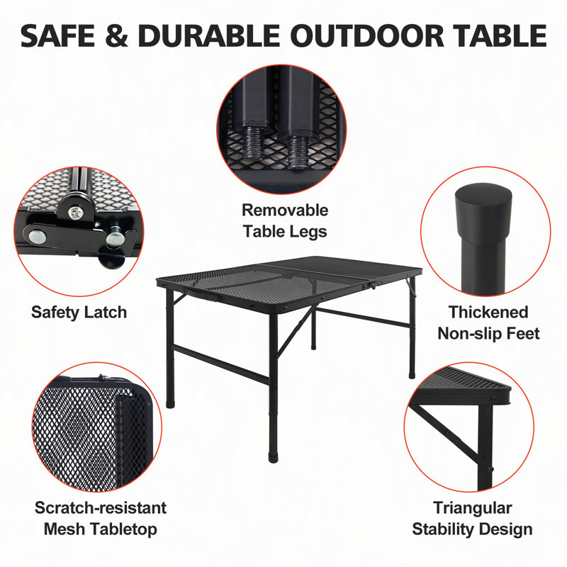 Table de camping de 3 pi avec bureau en filet, petite table de barbecue pliante et portable