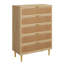 Commode en rotin de bois naturel avec 5 tiroirs profonds, armoire de rangement en panneau de fibres à densité moyenne
