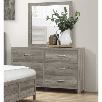 Commode en bois rustique à 6 tiroirs de style rustique pour meubles de chambre à coucher transitionnels