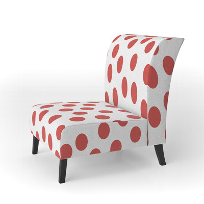 Red Abstract Dot - Velvet Upholstered Patterned Accent Slipper Chair
